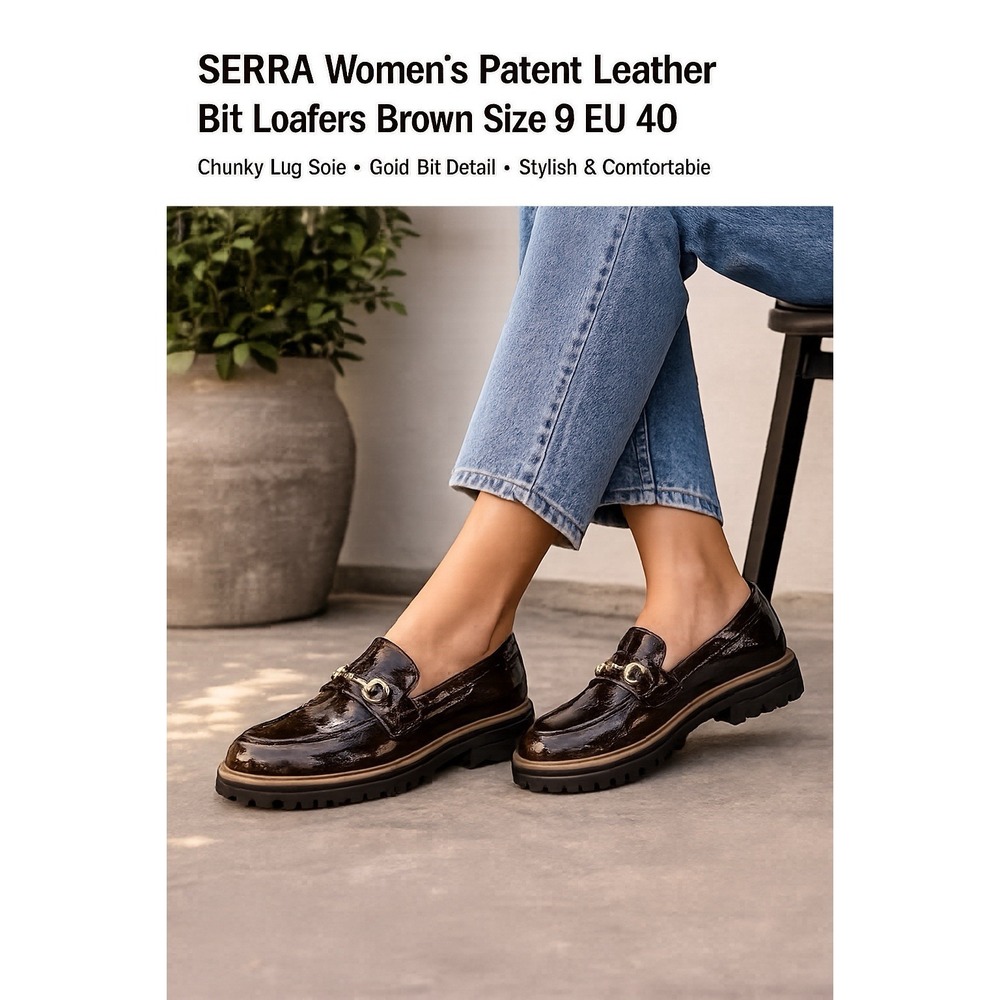 Serra Women's Brown Patent Leather Bit Loafers – Size US 9 / EU 40